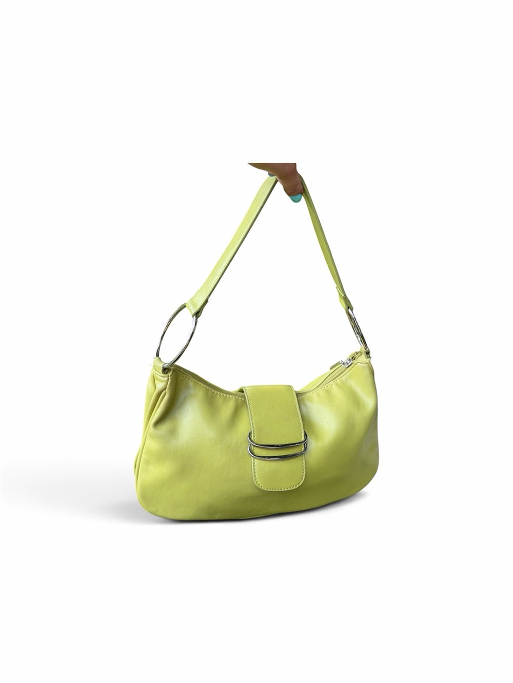 Lime Shoulder Bag with Silver Ring Accents